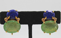 Bounkit Jewelry Faceted Blue & Green Gemstone Clip On Earrings