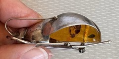 Vintage Baltic Amber Insect Brooch 925 Sterling Silver 3D Figural Big Bee Bug