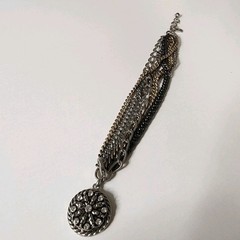 GS Signed Vintage Multi Strand Chain Bracelet Pendant Silver Tone 9″ Rhinestones