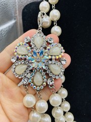 Dazzling AB Rhinestone Vintage Hollywood Glamorous Layered Faux Pearl Necklace