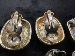 Vintage Lot Of Three Multi Stone Gold Tone Silver Tone Clip-on Earrings