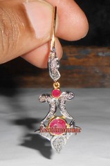 100% REAL & NATURAL 0.66ct ANTIQUE ROSE CUT DIAMOND VINTAGE RUBY DANGLE EARRINGS