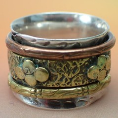 Spinner Band Bohemian Ring Fidget 3-Tone Sterling Silver Copper Brass Size 7