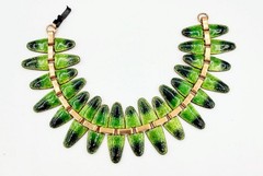 Vintage Signed Matisse Renoir Green and Black Enamel Wide Link Bracelet