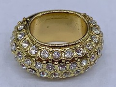 VINTAGE GOLD TONE GODIVA PAVE CRYSTAL SLIDING CHARM RING SIGNED