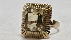 VINTAGE 14k Gold 5.2 DWT MCM Emerald Cut Smokey Quartz Cocktail Ring Size 9