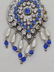 Vintage MCM Mid Century Blue Rhinestone Dangling Teardrop Brooch Pin & Pendant