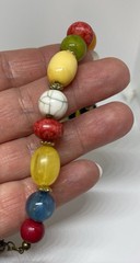 Vintage 70s Colorful Green Red Blue Black Yellow Beaded White Multi Aprox. 16”