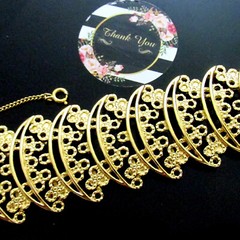 VTG RUNWAY RARE LACY GILT FILIGREE MONET “PRIMAVERA” BRACELET WIDE BOOK PIECE
