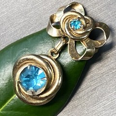 Vintage Retro Paraiba Blue Glass Cut Crystal Love Knot Dangle Pendant Brooch