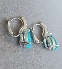 Vintage Blue Topaz Crystal Silvertone Leverback Earrings
