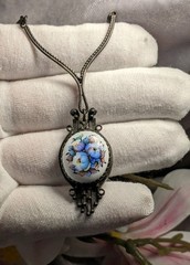 Vintage Soviet Necklace, Floral Rostov Finift Pendant, USSR Jewelry
