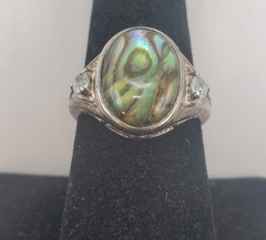 925 Sterling Silver Avon RJ Blue Topaz TESTED Gemstone & Abalone Ring Size 8