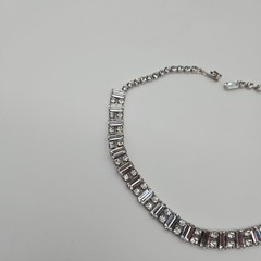 Vintage Weiss Rhinestone Emerald Cut Line Necklace Clear Silver Toned Choker