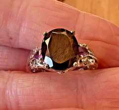Lovely Chuck Clemency STS Sterling 925 Amethyst & Black Stone Ring Size 5.25