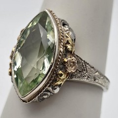 VTG La France 14K Tri-Tone Gold Lab-Created Glowing Green Spinel Ring 6.5 *READ