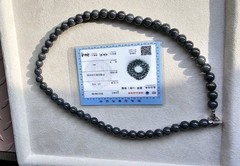 Rare Omphacite Certified Burma Grade A Jadeite Black Charcoal Bead Necklace 9 mm