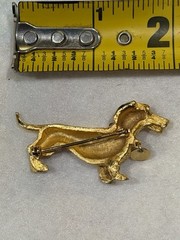 Vintage Gold Tone Dachshund Wiener Dog Rhinestone Collar Brooch Pin Cute Doxie