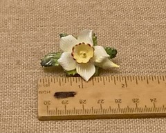 Vintage Handmade English Bone China White Daffodil Flower Brooch Pin
