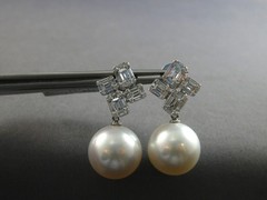 LARGE 1.52CT DIAMOND & AAA SOUTH SEA PEARL 18KT WHITE GOLD FUN HANGING EARRINGS