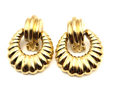 Vintage Shiny Large Clip-On Huggie Earrings Gold/Silver Tone 1970s-1990s