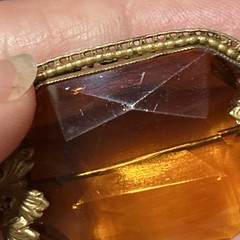 Vintage Nouveau Signed Czech Topaz Amber Glass Open Bezel Set Brooch Pin Amazing