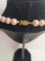 Stunning Vintage Estate Knotted Light Pink Glass Pearl Necklace Gold Clasp Class