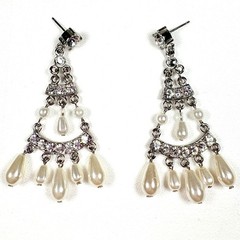 Vintage Rhinestone & Faux Pearl Elegant Bridal Chandelier Drop Dangle Earrings