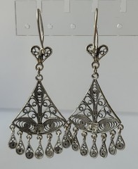 Vintage Turkish Sterling Silver Dangle Earrings Filigree 8.32 Grams 2.5 Inches