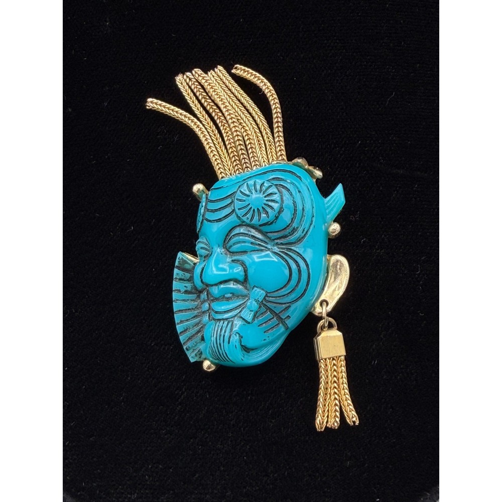 Vintage Signed Selro Selini Okina Noh Mask Brooch Pin