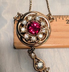 Vintage Deco Rhinestone Ruby Red Crystal Brooch/Necklace Barclay ? Unsigned Pin