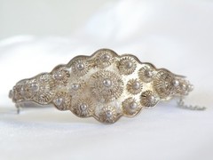 Antique Zeeland Button Sterling Silver Import Filigree Bracelet 7″