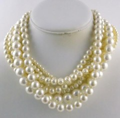 Vintage Unbranded Goldtone Clasp Six Strand Faux Pearl Statement Necklace