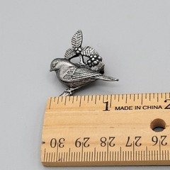 Birds & Blooms Pewter Bird On A Branch Pin Silver Tone Vintage 2002