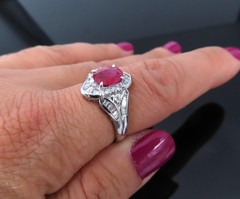 Vintage 1.17ct Vivid Red Ruby & 0.68ct Diamond Platinum Cocktail Ring Size 7