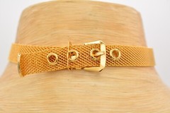 Vintage Choker Necklace Mesh Chain Belt Buckle Collar Gold Chunky NOS 90s Bin4A