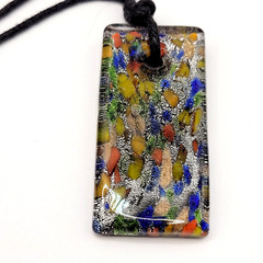 Art Glass Pendant Necklace Vibrant Cobalt Foil Silver Dust Mosaic Style Dichroic