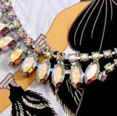VTG DELICATE B DAVID AB RHINESTONE DECO 17″ NECKLACE EARRINGS 60s PRONG SET EXC