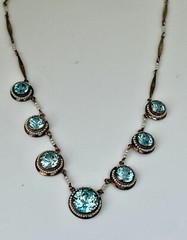 Antique Victorian 14k Gold Round Vivid Blue Zircons with Seed Pearls Necklace