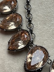 Lot Of 2 Vintage Gunmetal Rhinestone Statement Necklaces 16-18” Watermelon Peach