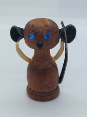 Vintage Miniature Wood Leather Devil Mouse ? Blue Crystal Eye Pin Brooch
