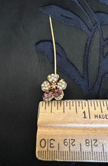 Victorian Style Gold Tone Faux Seed Pearl Purple Glass/Paste Pansy Stick Pin
