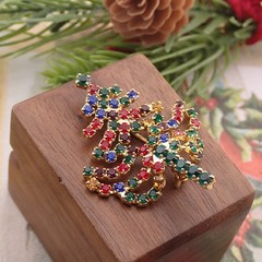 VTG 1990’s Dangling Christmas Tree Multicolor Rhinestone 1 5/8″ Prong Set Pin
