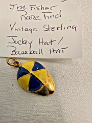 Rare J.M. Fisher Sterling Silver Enamel Jockey Cap Charm Blue Yellow Horse Racin