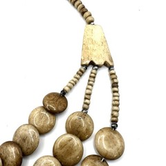 Vintage Multi Strand Bone Bead Necklace Tribal Boho Natural Beige Statement 19”