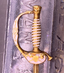 Antique 14k gold enamel sword stick pin with military shield handle 1.8 grams