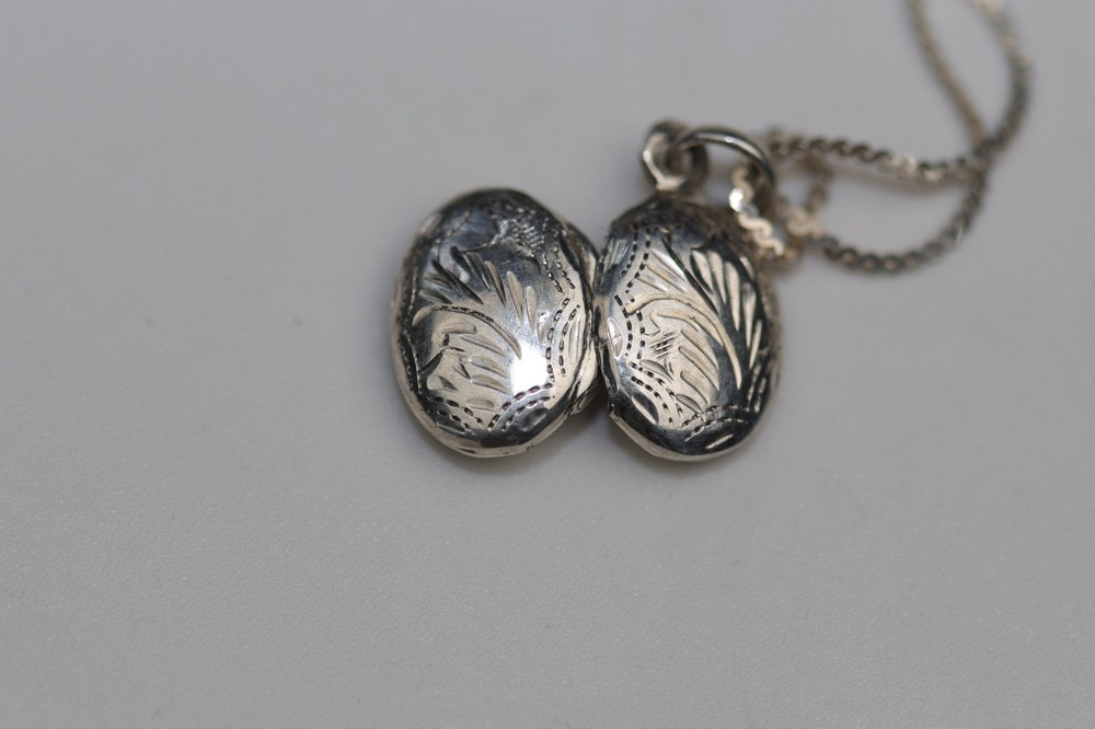 Engraved Locket Pendant Necklace Sterling Silver
