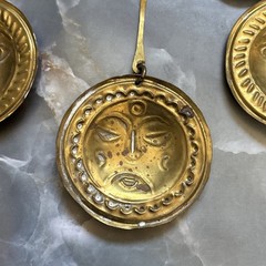 Vintage 60s Brass Sun Face Medallion Necklace Boho Tribal Festival Statement