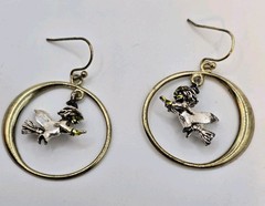 Avon 2008 Flying Witch Earrings Halloween Dangle Gold Tone Hoop Vintage Costume
