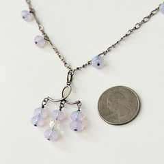 Vintage 925 Sterling Silver Purple AB Crystal Beaded Chandelier Dangle Necklace